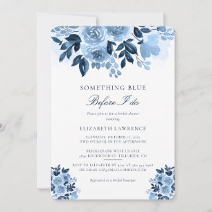 Convite Chá de panela de Script Floral Azul Dusty