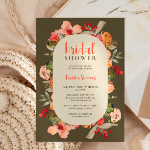 Convite Chá de panela de script floral Boho fall terracott