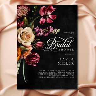 Convite Chá de panela de Script Floral de Outono Preto Ele