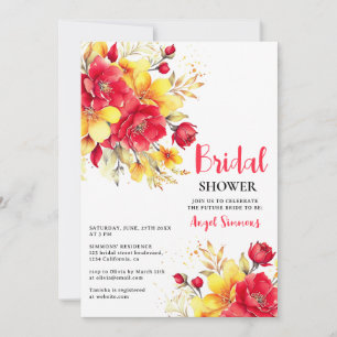 Convite Chá de panela de script floral de queda vermelho-q