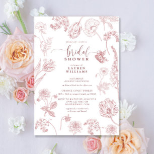 Convite Chá de panela de Script Floral do Vintage Dusty Ro
