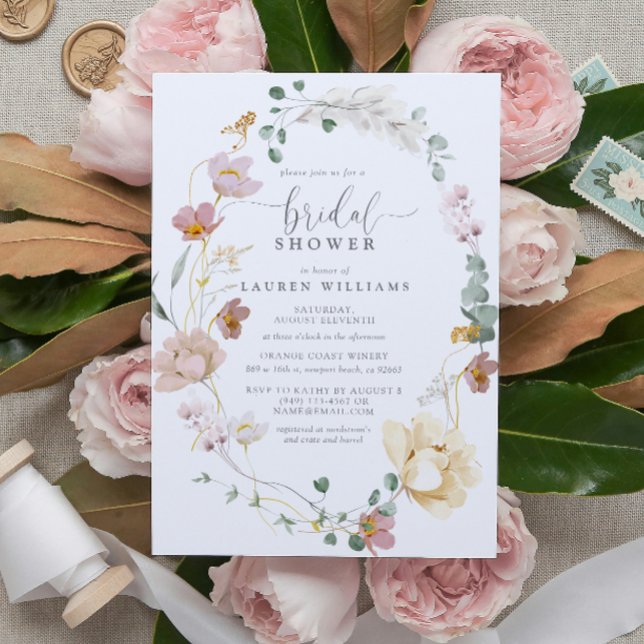 Convite Chá de panela de Script Flores de Jardim Rosa-Blus (Blush Pink Garden Flowers Script Bridal Shower Invitation!)