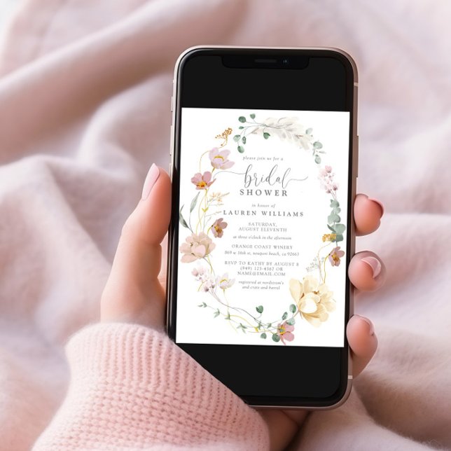 Convite Chá de panela de Script Flores de Jardim Rosa-Blus (Criador carregado)