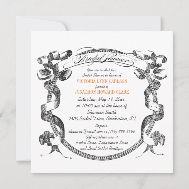 Convite Chá de panela de Script Flourado do Banner de Vint (Frente)