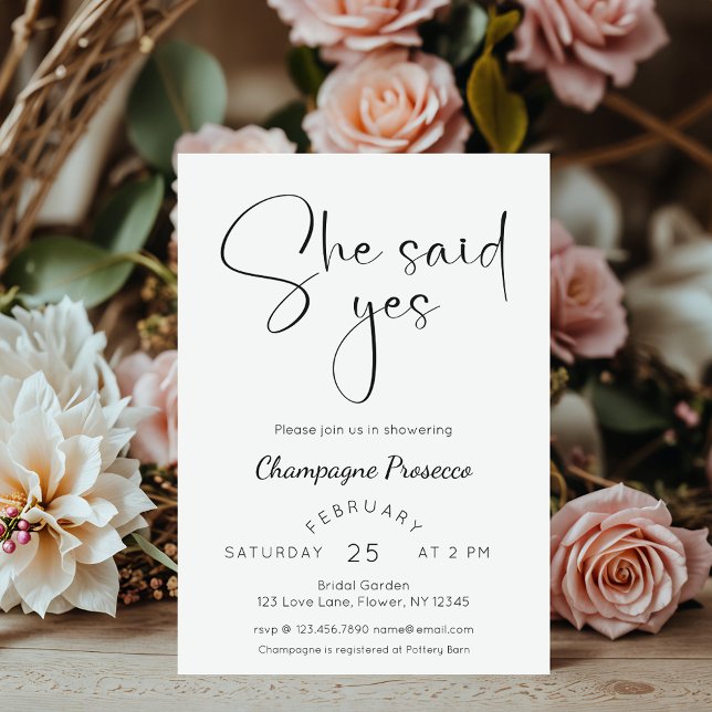 Convite Chá de panela de Script Moderno Ela Disse Sim (Criador carregado)