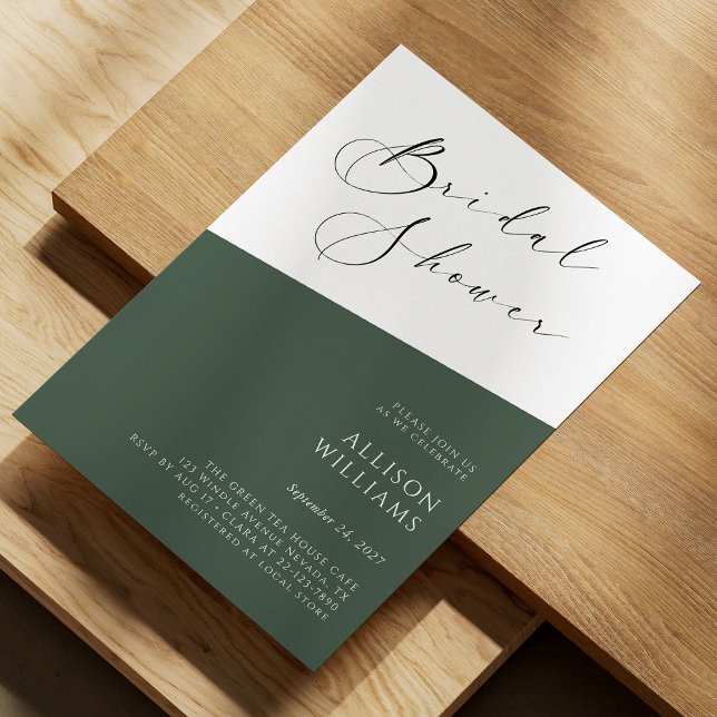 Convite Chá de panela de Script Moderno Verde Sage (Sage Green Modern Script Bridal Shower Invitation Personalized)