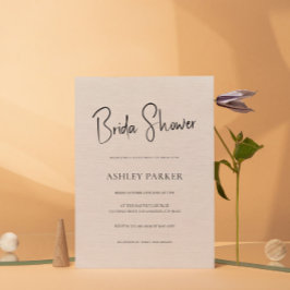 Convite Chá de panela de Script Preto Simples de Linen Lin