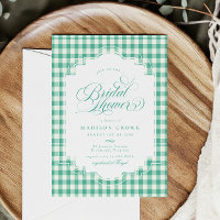 Chá de panela de Script Teal Green Gingham Elegant
