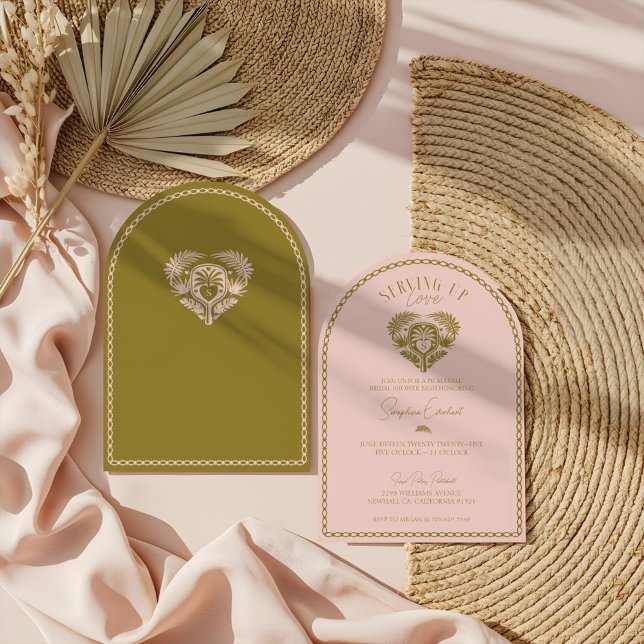 Convite Chá de panela de seleção de árvores tropicais (Retro Tropical Palm Tree Pickleball Bridal Shower Invitation)