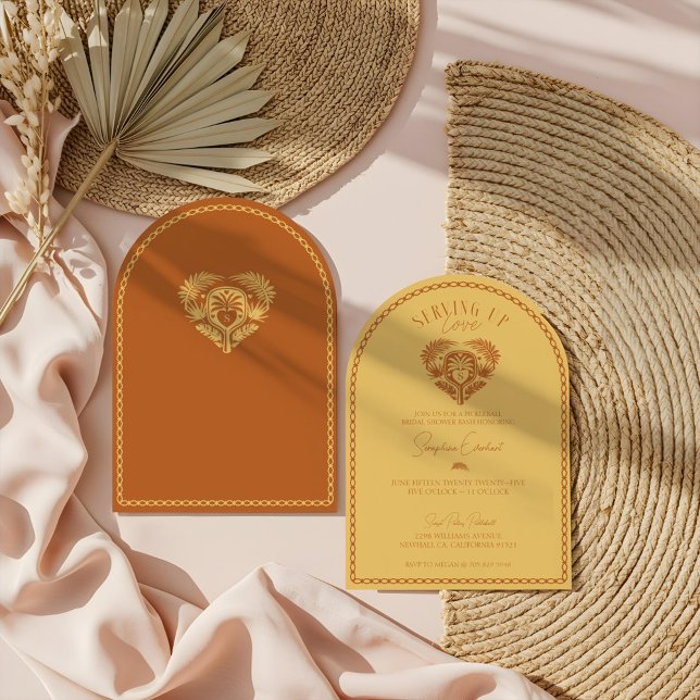 Convite Chá de panela de seleção de árvores tropicais (Retro Tropical Palm Tree Pickleball Bridal Shower Invitation)