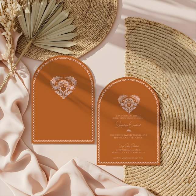 Convite Chá de panela de seleção de árvores tropicais (Retro Tropical Palm Tree Pickleball Bridal Shower Invitation)