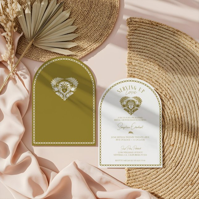 Convite Chá de panela de seleção de árvores tropicais (Retro Tropical Palm Tree Pickleball Bridal Shower Invitation)