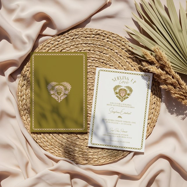 Convite Chá de panela de seleção de árvores tropicais (Retro Tropical Palm Tree Pickleball Bridal Shower Invitation)