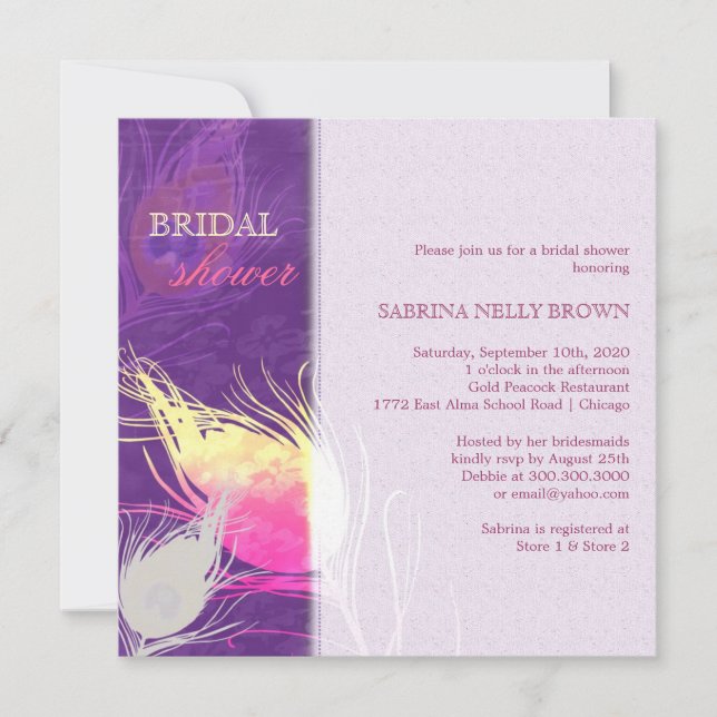 Convite Chá de panela de Silhouette de Peacock Sassy (Frente)