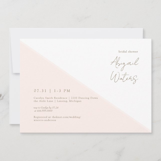 Convite Chá de panela de Simplicidade Dourada e Blush mode (Frente)