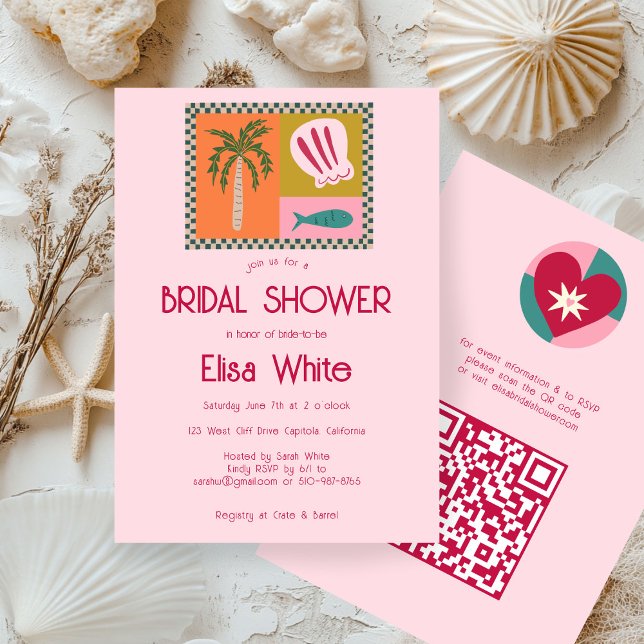Convite Chá de panela de Soiree Moderno Caudal QR (Seaside Soiree Bridal Shower Modern Cute CUSTOM QR Code Invitation
)