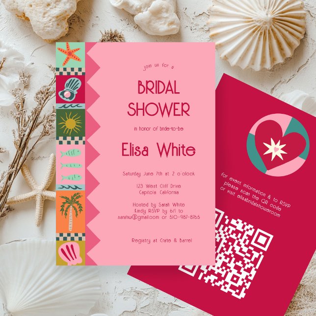 Convite Chá de panela de Soiree Moderno Caudal QR (Seaside Soiree Bridal Shower Modern Cute CUSTOM QR Invitation
)