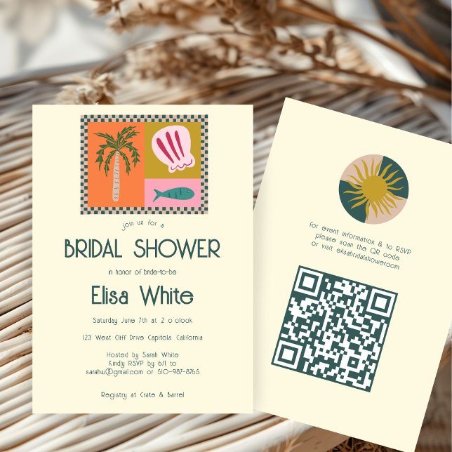 Convite Chá de panela de Soiree Moderno Caudal QR (Seaside Soiree Bridal Shower Modern Cute CUSTOM QR Invitation
)