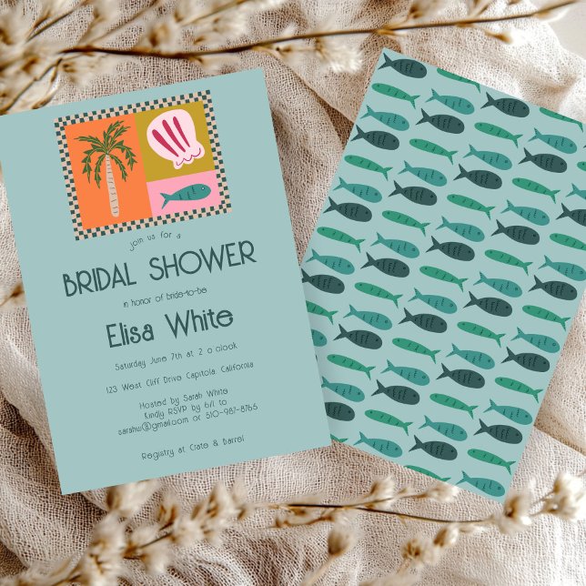 Convite Chá de panela de Soiree Moderno CLIENTE (Seaside Soiree Bridal Shower Modern Cute CUSTOM Invitation
)