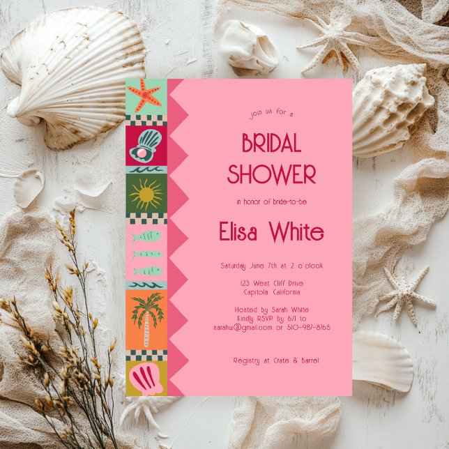 Convite Chá de panela de Soiree Moderno CLIENTE (Seaside Soiree Bridal Shower Modern Cute CUSTOM Invitation
)