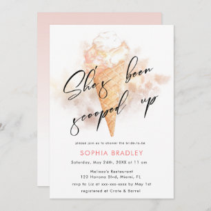 Convite Chá de panela de Sorvete rosa com aquarela