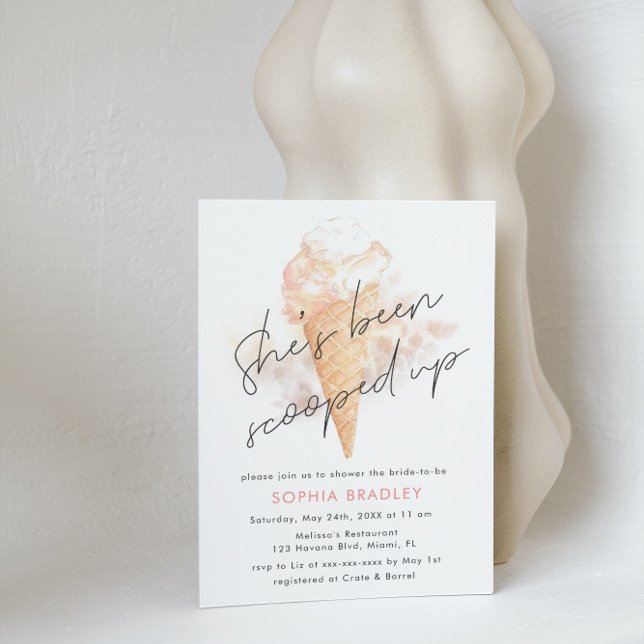 Convite Chá de panela de Sorvete rosa com aquarela (Criador carregado)