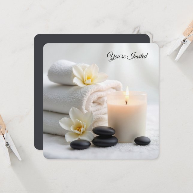 Convite Chá de panela De Spa Com Flores De Magnolia (Frente/Verso In Situ)