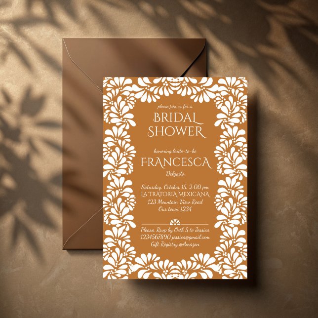 Convite Chá de panela de talavera terracotta mexicano (Elegant vintage Mexican talavera terracotta bridal shower invitation template instant download)