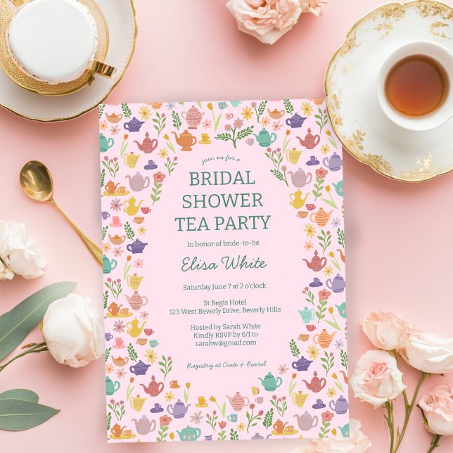 Convite Chá de panela de Tea Party Cólito Causado (Tea Party Bridal Shower Cute Colorful CUSTOM Invitation
)