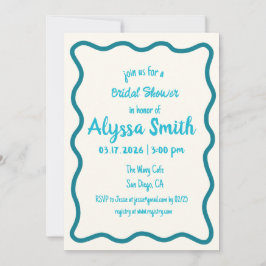 Convite Chá de panela de Teal Retroativo de Borda ondulada
