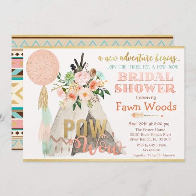 Convite Chá de panela de Teepeia Tribal Pow Wow (Frente/Verso)
