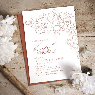 Convite Chá de panela de terracota floral desenhado à mão