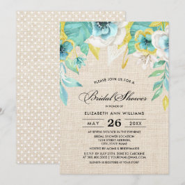 Convite Chá de panela de Textura de Burlap Floral Amarelo