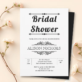 Convite Chá de panela de tipografia branco e preto-e-vírgu