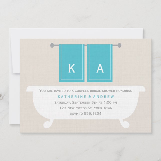 Convite Chá de panela de Toalhas dele e dela {teal} (Frente)