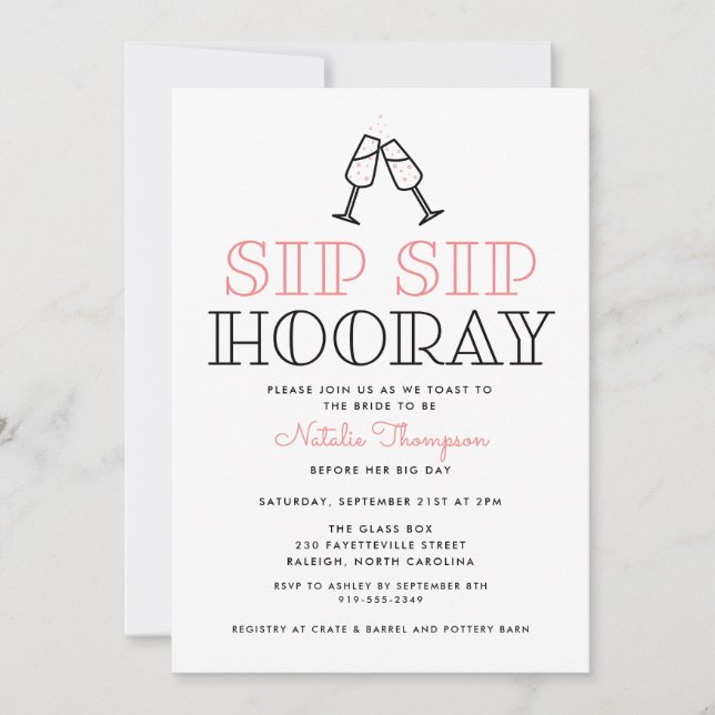 Convite Chá de panela de torrada de champanhe Sip Sip Hoor (Frente)