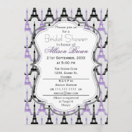 Convite Chá de panela de Torre Eiffel de Paris Roxo Chic