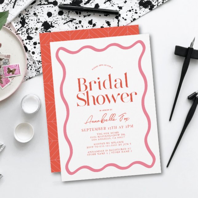 Convite Chá de panela de Trendência de Quadro de Onda Rosa (Criador carregado)