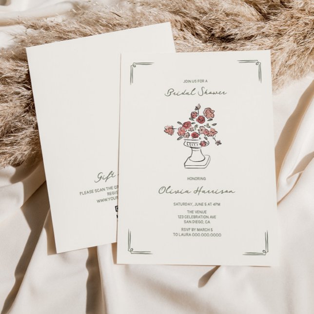 Convite Chá de panela De Urna Floral De Sage Vermelha Muda (Criador carregado)