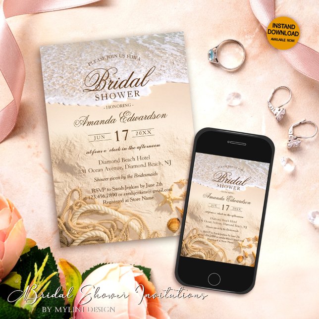 Convite Chá de panela de Verão da praia do Oceano Elegante (Criador carregado)