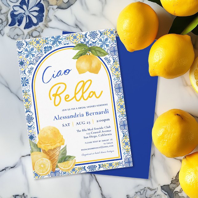 Convite Chá de panela de Verão italiano Azulejo Lemon Ciao (Criador carregado)