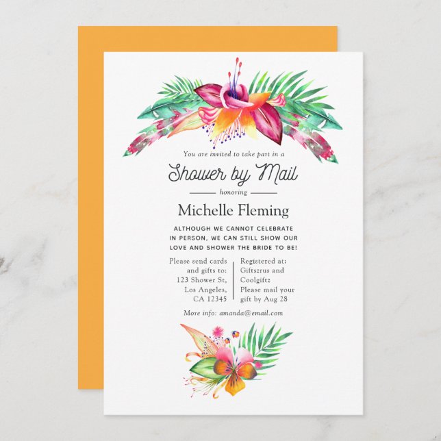 Convite Chá de panela de Verão tropical de aquarela por co (Frente/Verso)