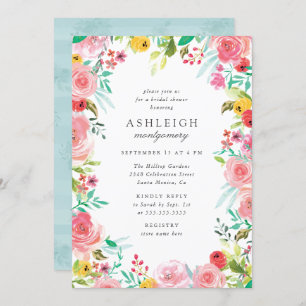 Convite Chá de panela de Verruga Floral de Cores Aquáticas