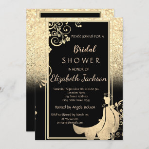 Convite Chá de panela de Vestido das Flores Douradas Elega