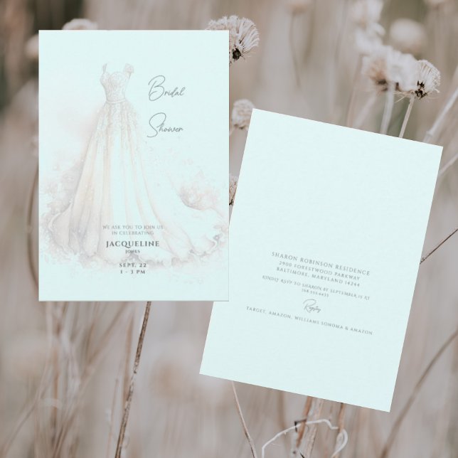 Convite Chá de panela De Vestido De Casamento Azul De Gelo (Criador carregado)