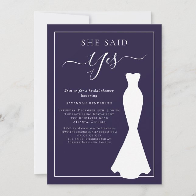 Convite Chá de panela de Vestido de Casamento de Flor Selv (Frente)