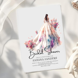 Convite Chá de panela De Vestido De Casamento Floral Belo