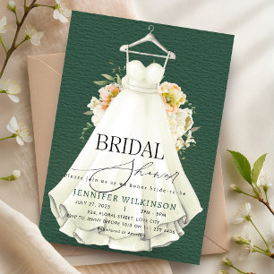 Convite Chá de panela de Vestido do Casamento Verde Emeral