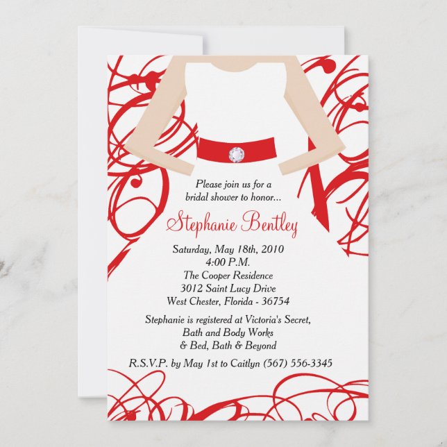 Convite Chá de panela de Vestido Red Wedding (Frente)