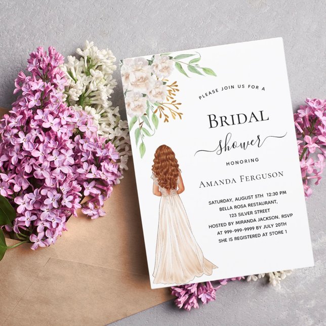 Convite Chá de panela de vestidos verdes florais brancos n (Criador carregado)